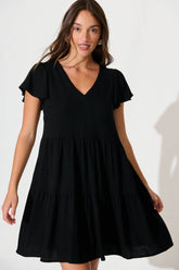 Black Linen Blend Smock Dress from Tahiti